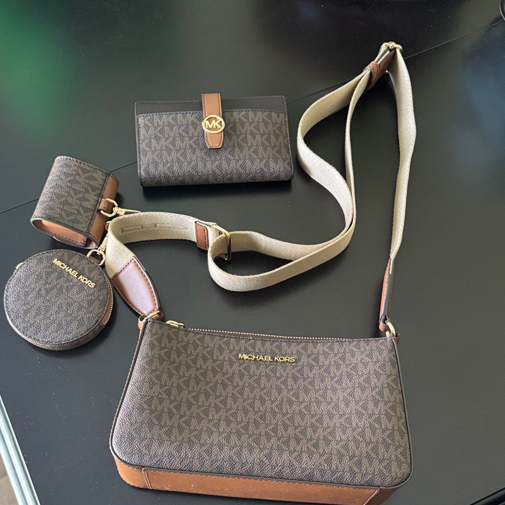 Michael Kors Brown and Tan Crossbody Bag Set